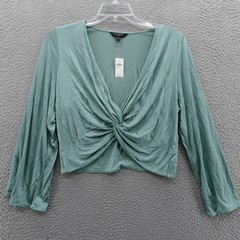 NWT Banana Republic Silky Luxe Center Twist Crop Top Large Green Womens